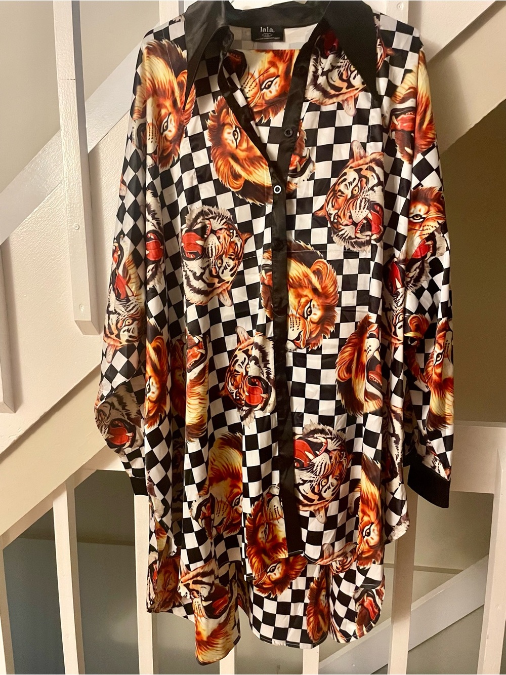 NWT Dressed in Lala Lions Tigers & Check Oh My Satin Set L/XL - Oversized